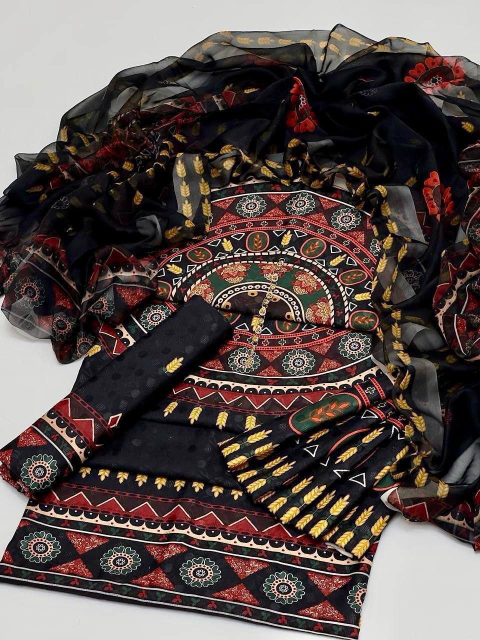 3-Piece Unstitched Suit Features Premium Quality SELF Swiss Jacquard Lawn Fabric