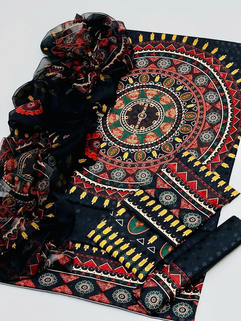 3-Piece Unstitched Suit Features Premium Quality SELF Swiss Jacquard Lawn Fabric