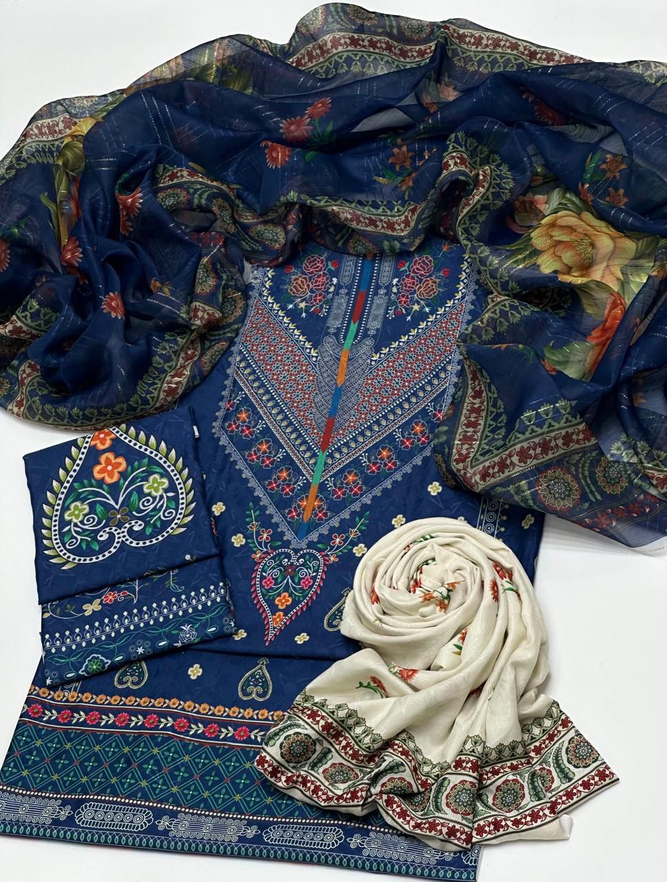 3-Piece Unstitched Suit Premium Self Swiss Jacquard Lawn