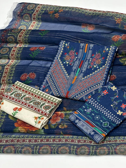 3-Piece Unstitched Suit Premium Self Swiss Jacquard Lawn